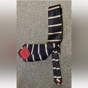 Paul Fredrick Men's Neck Tie - Navy With Gold And Silver Stripes